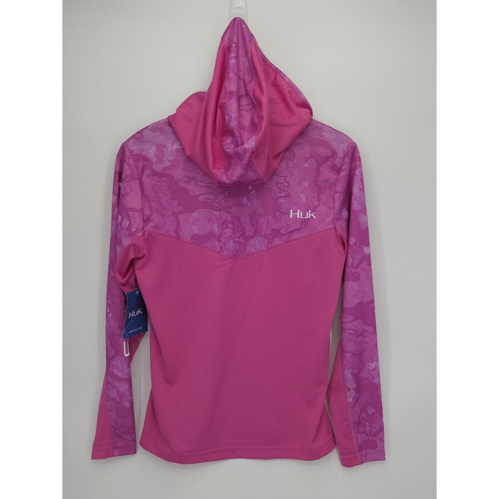 New Huk Women's Icon X Camo Berry Island Long Sleeve Hooded Fishing Shirt Medium - Picture 2 of 4
